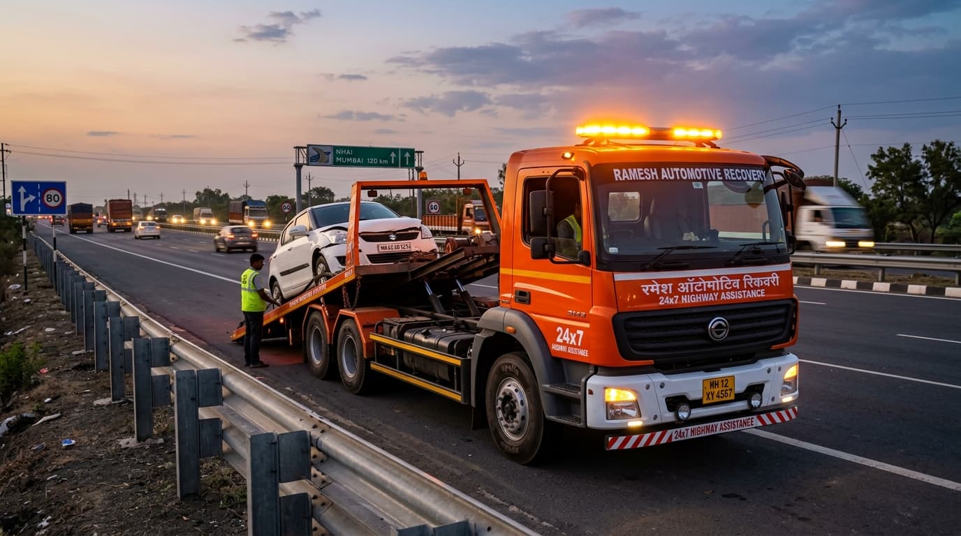 Hassan Towing Service 24/7 heavy-duty recovery truck on NH-75 highway